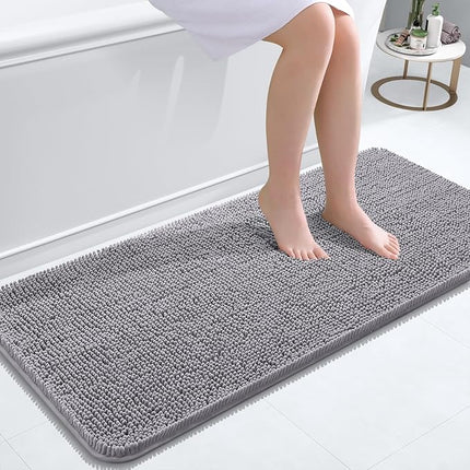 OLANLY Bathroom Rugs 47x20, Extra Soft Absorbent Chenille Bath Rugs, Rubber Backing Quick Dry, Machine Washable Bath Mats for Bathroom Floor, Tub and Shower, Home Decor Accessories, Grey