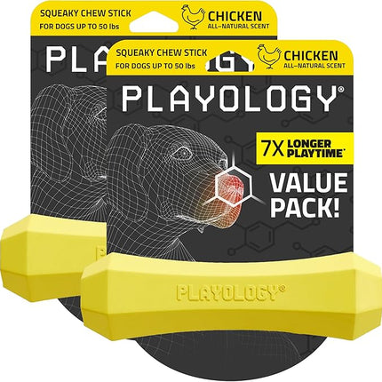 Playology Dog Toys | Durable Squeaky Chew Stick for Dogs (Value 2-Pack) | Medium Chicken Scented Toy - Easy to Clean and Made from Non Toxic Materials