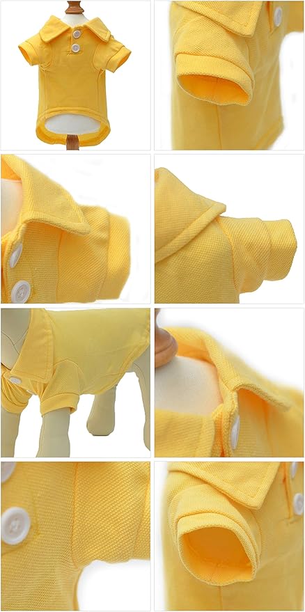 lovelonglong Basic Dog Polo Shirts Premium Cotton, Polo T-Shirts for Large Medium Small Dogs with a Two-Button Collar Blank Color Yellow XXL