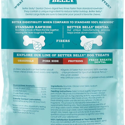 Better Belly Highly Digestible Rawhide Dental Chews, Treat Your Dog to a Chew with NO Artificial Colors or Flavors 4 Count (Pack of 1)