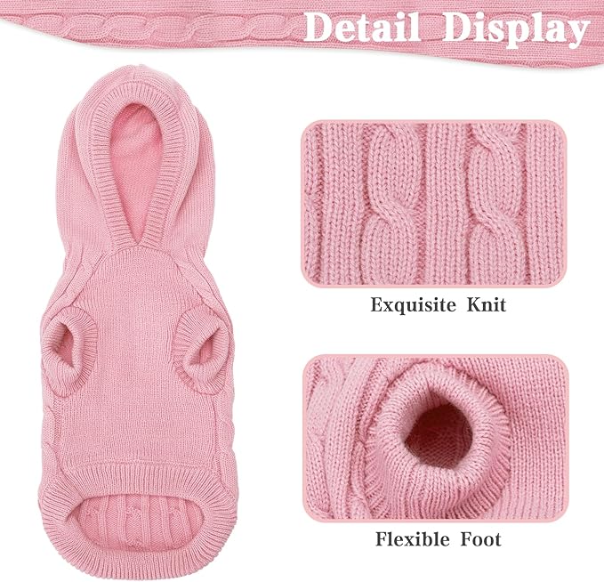 PUPTECK Winter Dog Cat Sweater Coat - Soft Cold Weather Clothes Knitwear for Kitties & Small Dogs Indoor Outdoor Walking Warm, Knitted Classic for Doggies Kitties Girls Boys, Pink M