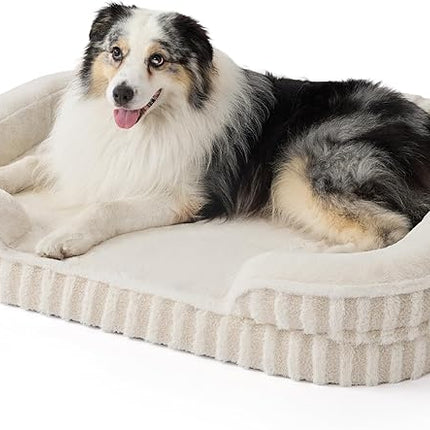 LE SURE Cute L-Plus Dog Beds, Orthopedic Waterproof Large Pet Bed with Sides, High Back Non-Slip Bottom and Egg-Crate Foam Dog Couch Sofa with Washable Removable Cover, Beige