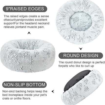 Dog Calming Beds for Small Medium Large Dogs - Round Donut Washable Puppy Dog Bed, Anti-Slip Faux Fur Fluffy Donut Cuddle Anxiety Cat Pet Bed (20" Rose)