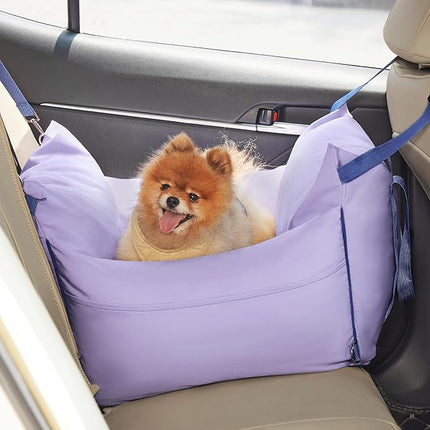 Lesure Small Dog Car Seat for Small Dogs - Waterproof Dog Booster Seat for Car with Storage Pockets and Clip-On Safety Leash and Thickened Memory Foam Filling, Puppy Travel Carrier Bed, Lavender Fog