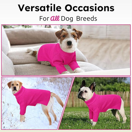 Queenmore Small Dog Sweater, Long Sleeve KnitSweater with Check Pattern, Warm Plaid Doggie Sweaters for Small Medium Dogs, Solid Pull-on Cat Knitwear, Fuchsia S