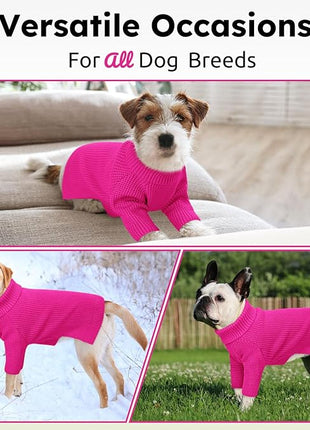 Queenmore XXL Dog Sweater, Large Dog Sweaters for Male Dogs, Turtleneck Plaid Kintsweaters for Large Breeds, Cold Weather Pullover Pet Clothes, Fuchsia 2XL
