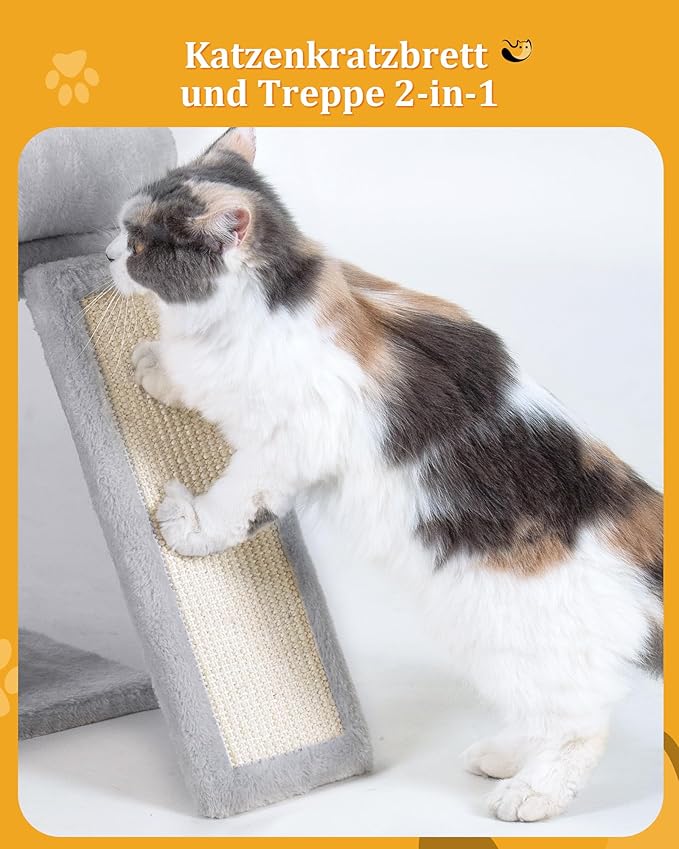 14in Cat Tree Tower with 20 * 16.5in Perch Bed and Washable Top for Large Adult Cats, Condo and Scratching Post for Indoor Kitten Pet, Light Gray