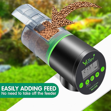 Ycozy Automatic Fish Feeder Rechargeable with Type-C Cable Fish Feeder Automatic Dispenser for Vacation Small Tank/Betta/Turtle Upgraded Moisture-Proof Container