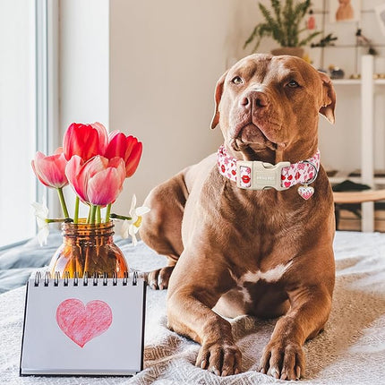 ARING PET Valentine's Day Dog Collar, Cute Pink Cherry Lips Pet Collars with Quick Release Buckle for Puppy Small Medium Large Girl Boy Dogs Cotton-M