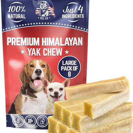 Devil Dog Pet Co. Himalayan Yak Cheese Dog Chews, Large - 8 Pack, 100% Natural & Healthy, Lactose-Free, Long-Lasting Dog Treats, Premium Yak Milk Chew Bones for Dogs