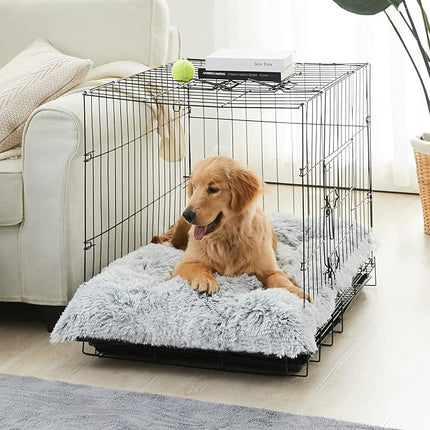 BFPETHOME Dog Beds for Large Dogs, Plush Dog Crate Bed Fluffy Cozy Kennel Pad for Sleeping &Ease Anxiety, Washable Pet Mats with Anti-Slip Bottom for Large Medium Dogs, Pet Bed, Grey
