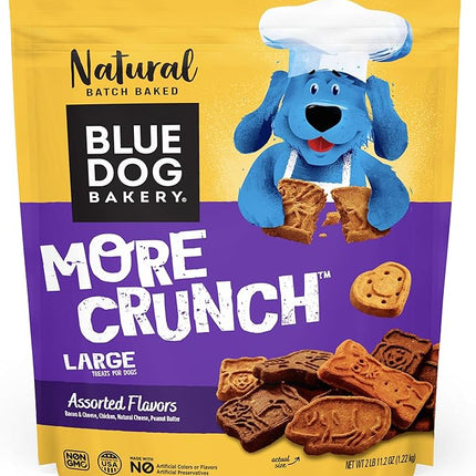 Blue Dog Bakery More Crunch Large Assorted Flavors, Dog Biscuits, Healthy Treats, All Natural, Bacon, Chicken, Cheese, Peanut, 43.2 oz (Pack of 1)