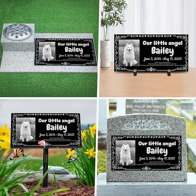 HDSD 12x6'' Personalized Pet Memorial Stones Black Granite Headstones for Dogs Laser Engraved with Photo (Pets)