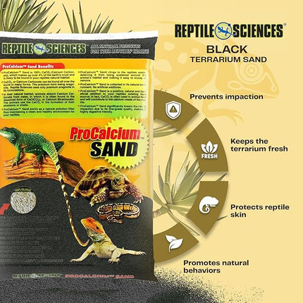 Black Pro-Calcium Terrarium Sand - 10 lbs - Natural Substrate for Reptile Habitats & Aquariums, Silica-Free & Mineral-Rich