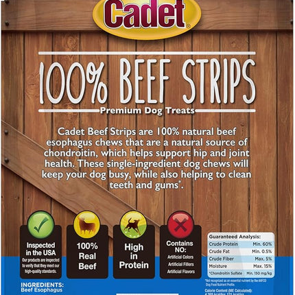 Cadet 100% Beef Strip Long Lasting Chews for Dogs, Single Ingredient Beef Esophagus Dog Treats, Natural High Protein Rawhide Alternative for Small & Large Dogs, 4 Ounce