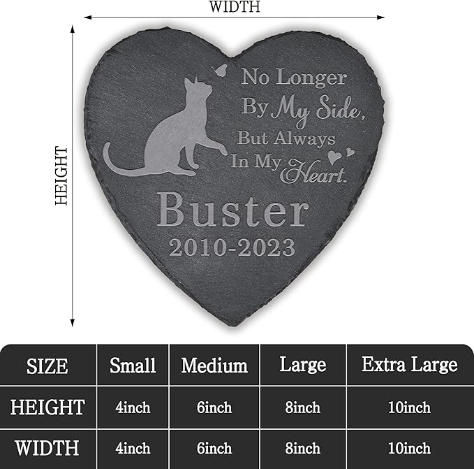 Pet Memorial Stone Cat - Cat Headstone - Cat Memorial Stone - Cat Memorial Gifts - Loss of a Cat - Cat Loss Gifts (Heart-Shaped)