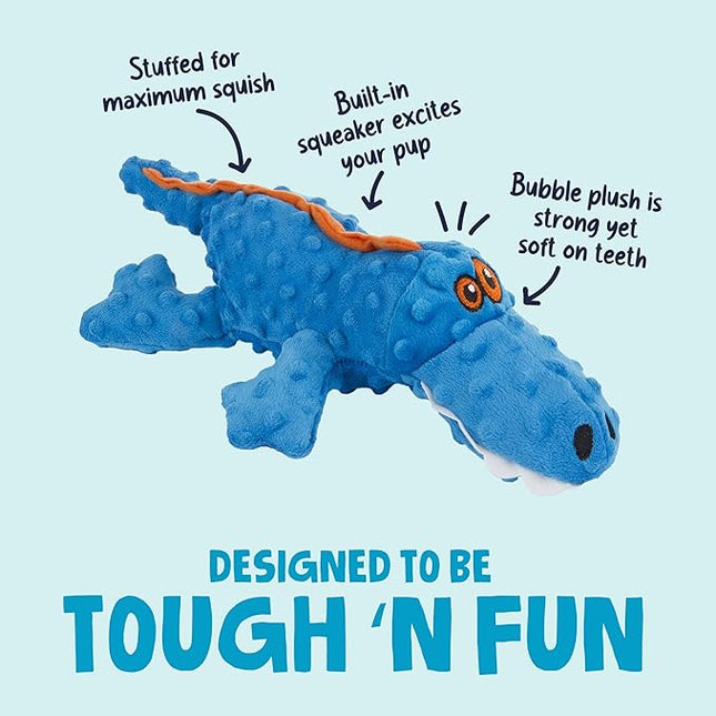 goDog Gators Squeaky Plush Dog Toy with Chew Guard Technology, Durable Fabric & Squeaker for Active Play, Blue, Large