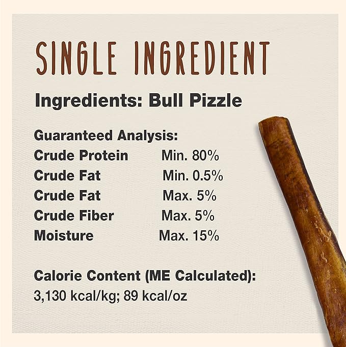 Cadet Bully Sticks for Large Dogs, All-Natural Beef Pizzle, Rawhide-Free Long-Lasting Dog Chews for Aggressive Chewers, Extra-Thick, 2 Count