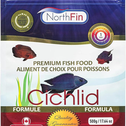 Northfin Cichlid Formula Fish Food – Slow Sinking Pellets for Cichlids (1mm, 500g) | Premium High-Protein, All-Natural Cichlid Diet to Enhance Color & Growth – No Fillers, No Hormones, Made in Canada