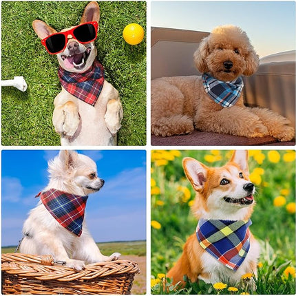 Honoson 6 Pieces Triangle Dog Bandana Dog Scarf Plaid Printing Adjustable Bibs Scarf Washable Square Kerchief Bandana Set for Small to Medium Puppy Cat(22 Inch,Retro Style)