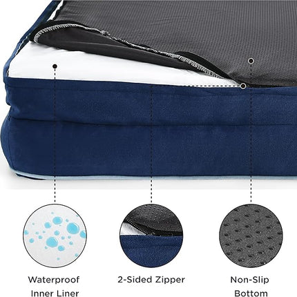 Bedsure Orthopedic Dog Beds for Small Dogs - Washable Small Dog Cat Bed Waterproof, Comfort Pet Couch Sofa with Washable Removable Cover, Pets Bed with Nonskid Bottom, Blue Navy, 24"