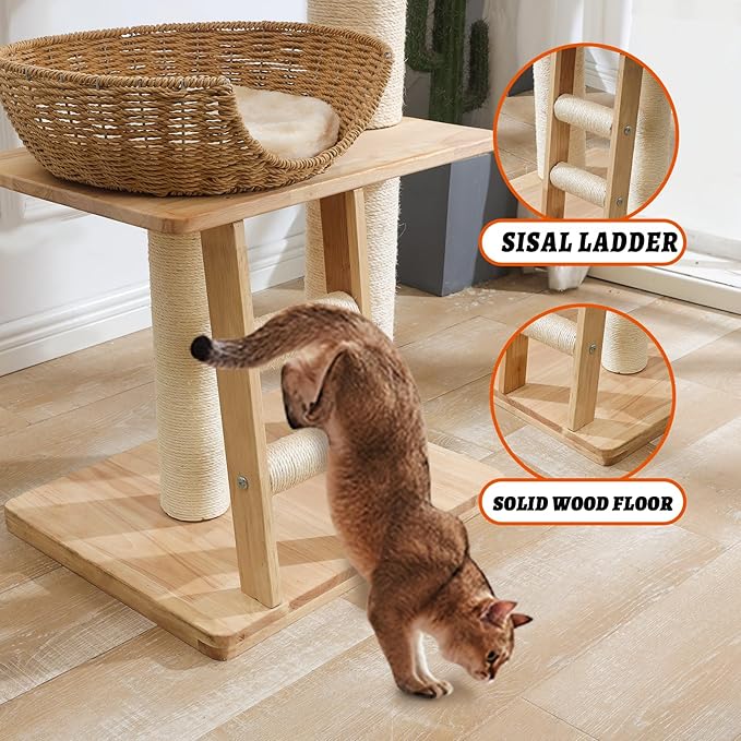 Floor to Ceiling Cat Tree with Scratching Posts, Adjustable Height(77-105 Inches), Corner Tall Cat Tower with Woven Condos & Ladder, Large Sturdy Cat Tower for Indoor Cats