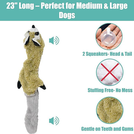 SPOT Skinneeez Raccoon 23 Inch Stuffing-Free Dog Toy – Soft Plush Tug Toy with Two Squeakers for Medium and Large Dogs – Mess-Free Interactive Chew Toy