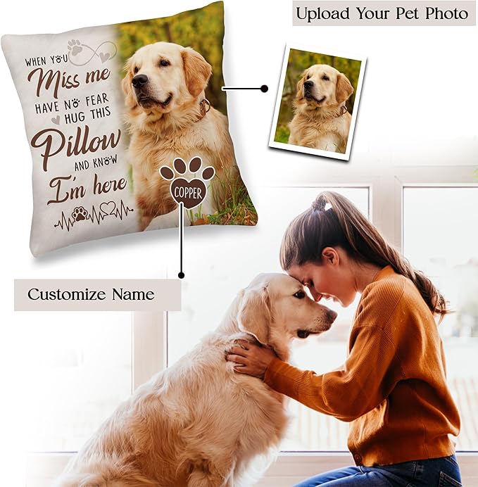 Personalized Pet Memorial Throw Pillow with Photo, Pet Loss Gifts Dog, Loss of Dog Sympathy Gift, In Memory of Dog Gifts, Pet Photo Gifts for Dog Lovers, Pet Loss Gifts, Dog Bereavement Gifts