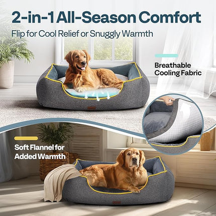 Large Orthopedic Dog Bed 36" Washable with Removable Cover, Waterproof & Non-Slip Base, Year-Round Comfort with Cooling/Warming, Dual-Layer Interior Padding for Support and Softness, Grey