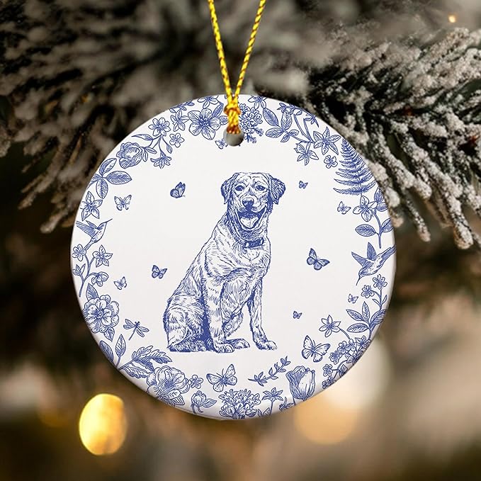 Personalized Chinoiserie Toile Pet Memorial Ornament – Custom Dog or Cat Christmas Ornament – Personalized with Name and Date – Custom Pet Picture Ornament – Pet Lovers Gift
