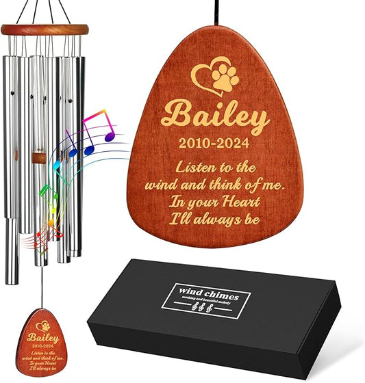 Personalized Dog Memorial Gifts for Loss of Dog Pet Memorial Gifts for Dogs Memory Wind Chimes for Loss of Loved One Dogs Sympathy Bereavement Gift Wind Chimes for Outside 25.5''(Design 1, Silver)