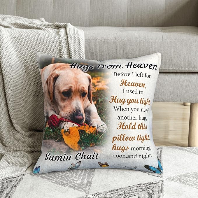 Funnylife Personalized Pet Memorial Throw Pillow with Photo Pet Memorial Gifts for Dogs Cats Loss of Dog Sympathy Gift Dog Bereavement Remembrance Picture Pillow