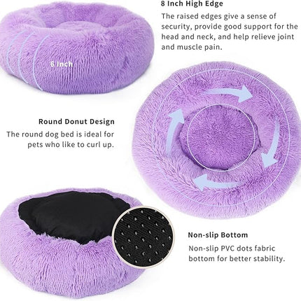 Dog Beds for Medium Dogs Washable 30 Inches Purple Fits up to 45 lbs Pets Beds Fluffy Anti Anxiety