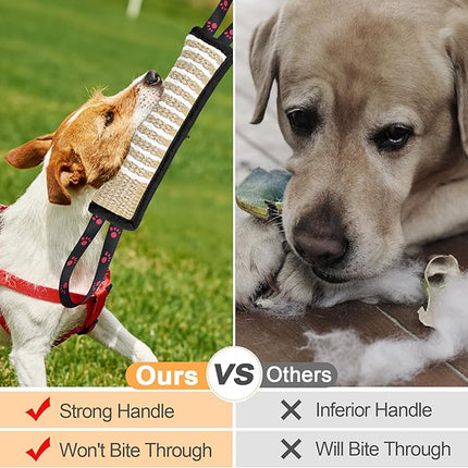 Dog Tug Toy Dog Bite Jute Pillow Pull Toy with 2 Strong Handles Perfect for Tug of War, Puppy Interactive Play, Tear Resistant Bite Training Toys for Small Medium Large Dogs (Black Footprint)