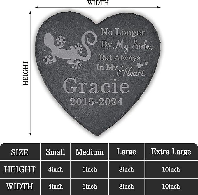 Pet Memorial Stone Lizard - Lizard Headstone - Lizard Memorial Stone - Lizard Memorial Gifts - Loss of a Lizard - Lizard Loss Gifts (Heart-Shaped)
