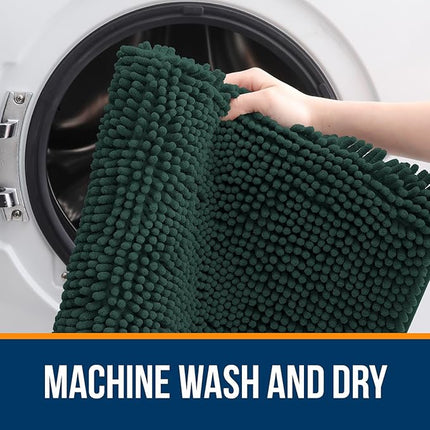 OLANLY Toilet Rugs U-Shaped 24x20, Extra Soft Absorbent Chenille Contour Bathroom Rugs for Toilet, Dry Quickly, Machine Washable, Non-Slip Bath Mat, Blackish Green