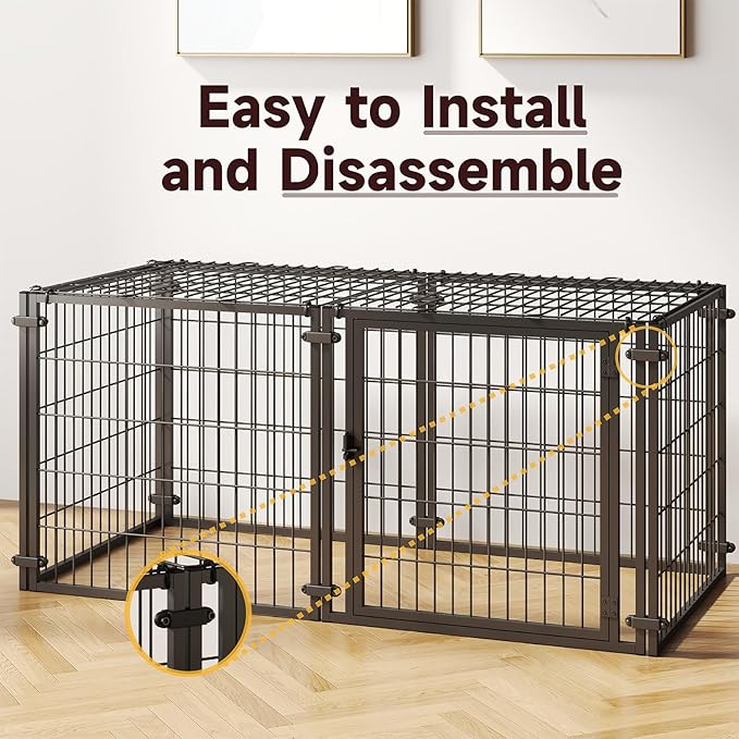 48 inch Metal Wire Small Medium Dog Crate with Tray, Double Door, Puppy Dog Playpen for Yard Indoor Outdoor Use,XL Dog Cage Kennel (48" L x 23.6" Wx23.6 H)