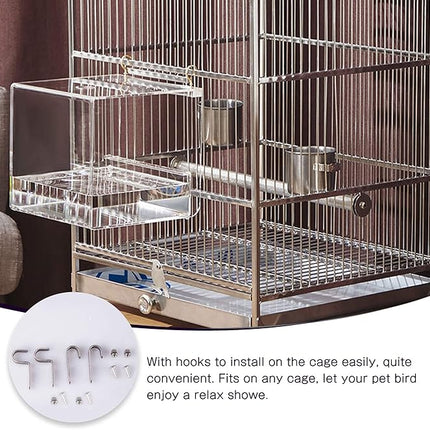 Bird Bath Cage, No-Leakage Bird Bathtub with Hanging Hooks Cage Accessory for Small Bird Parrots Lovebirds Canary Portable Shower