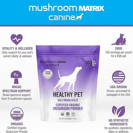 Om Mushroom Matrix Healthy Pet Mushroom Supplement, Supports Daily Functional Immune Support for Dogs & Cats, 200 Grams, 7.1 oz