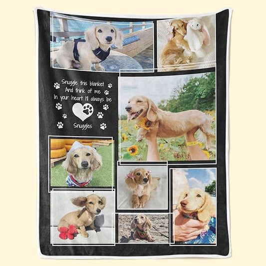 Personalized Dog Photo Blanket, Custom Pet Memorial with Paw Print, Keepsake for Dog Loss Gift