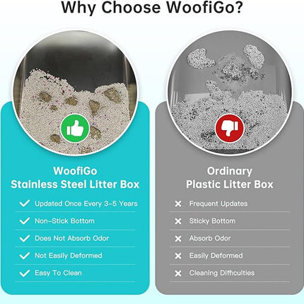 Enclosed Stainless Steel Cat Litter Box with Lid, XL Extra Large Litter Box for Big Cats, Metal Litter Pan High Sided, Never Absorbs Odors, Anti-Urine Leakage, Easy Cleaning, Include Scoop