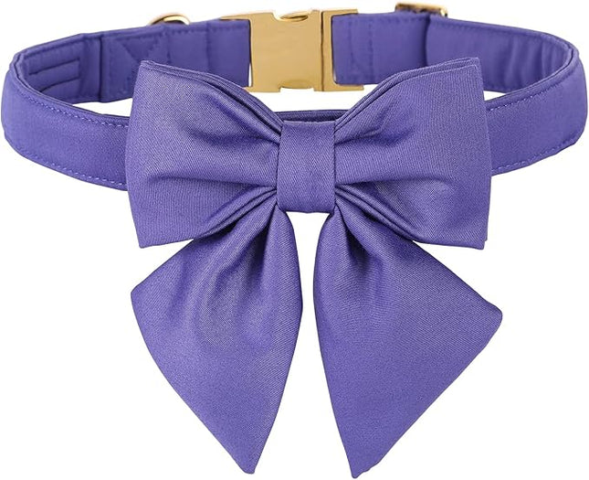 Maca Bates Purple Dog Collar with Cute Petunia Solid Sailor Bow Tie,Small Girl Boy Dogs,Girly Adjustbale Durable Breakaway Soft Collars with Bowtie for Female Male Puppy,Pet with Metal Buckle