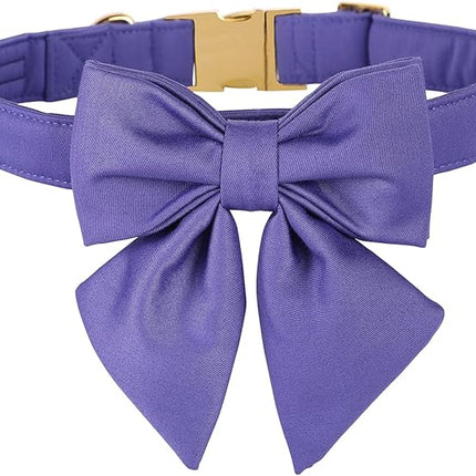 Maca Bates Purple Dog Collar with Cute Petunia Solid Sailor Bow Tie,Extra Large Girl Boy Dogs,Girly Adjustbale Durable Breakaway Soft Collars with Bowtie for Female Male Puppy,Pet with Metal Buckle