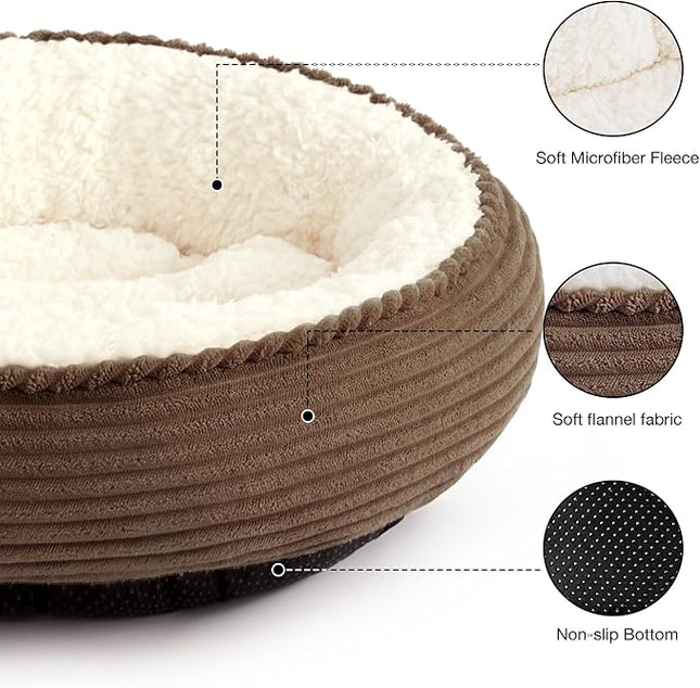 Love's cabin Round Donut Cat and Dog Cushion Bed, 25in Pet Bed for Small or Medium Dogs, Anti-Slip & Water-Resistant Bottom, Soft Durable Fabric Pet Beds, Washable Calming Cat Bed Brown Stripe