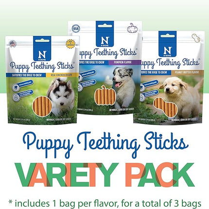 N-Bone Puppy Teething Sticks Variety Pack, Chicken & Pumpkin & Peanut Butter Flavor, Total 3 Bags, 11.22-oz