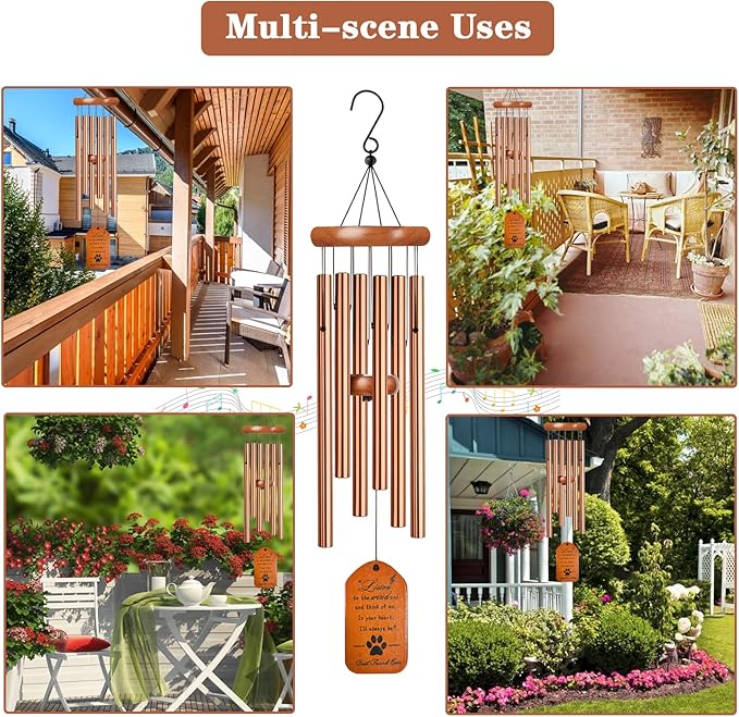 Pet Memorial Wind Chime, 28" Golden Tombstone Dog Sympathy Windchime, Pet Memorial Gifts for Loss of Dog, Pet Loss Gifts, Dog Remembrance Passing Away Gift