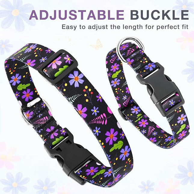 Dog Collar Medium Dogs DQGHQME Floral Girl Boy Black Cute Soft Flower Dog Collars for Male Females Medium Dogs