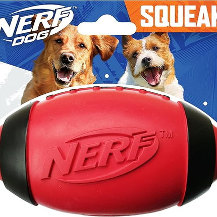 Nerf Dog Rubber Football Dog Toy with Interactive Squeaker, Lightweight, Durable and Water Resistant, 7 Inch Diameter for Medium/Large Breeds, Single Unit, Red