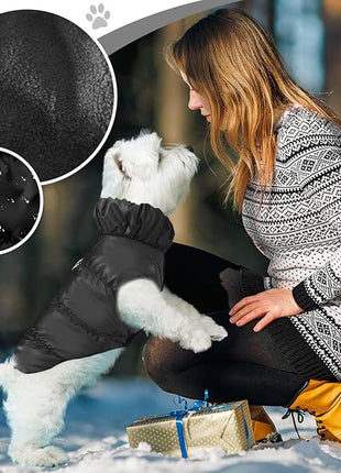 Winter Warm Dog Jacket for Small Medium Dogs Cat Cold Weather Coats with Harness Paded Dogs Fleece Vest Waterproof Windproof Dog Snow Jacket Pet Puppy Clothes (Black,M)