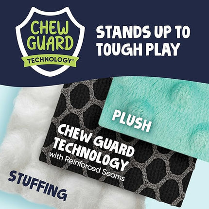 goDog Dinos Frills Squeaky Plush Dog Toy with Chew Guard Technology, Durable Fabric & Squeaker for Active Play, Teal, Small